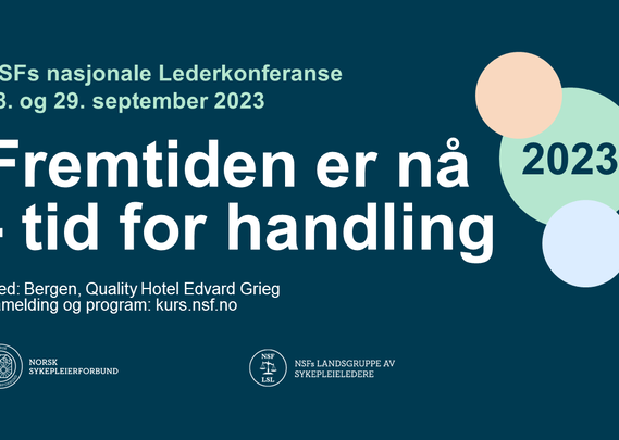 Nasjonal lederkonferanse 2023 banner med dato og tittel "Fremtiden er nå - tid for handling"